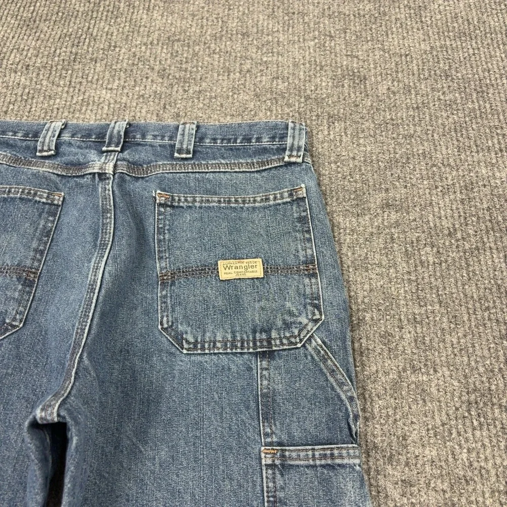 Wrangler Carpenter Shorts Mens 34 Blue Cotton Denim Utility Workwear Casual
